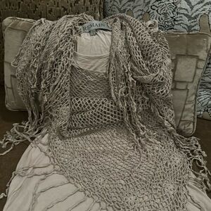 Remain beige cotton tank top with crochet scarf size small